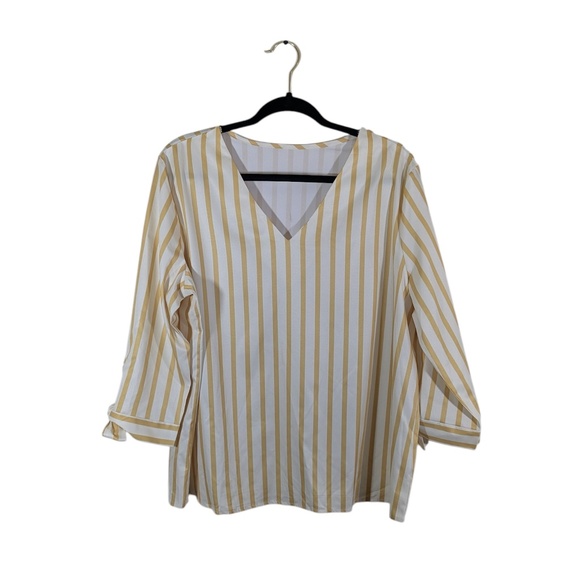 Cream & Yellow V-Neck Top Size XXL - Picture 1 of 4